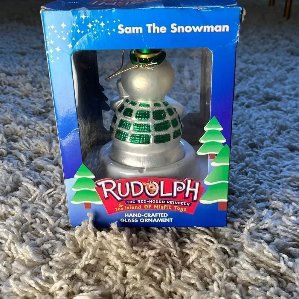 NIB RUDOLPH RED NOSED REINDEER, SAM SNOWMAN GLASS CHRISTMAS ORNAMENT BRASS KEY